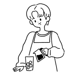 Male barista cartoon vector illustration in minimal design