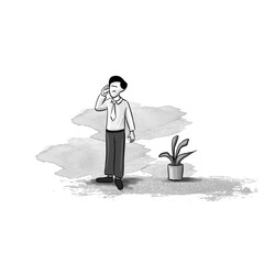 A man in formal wear talking on his mobile phone. Corporate illustration isolated on white background.