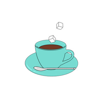 Illustration image of putting sugar cubes in coffee