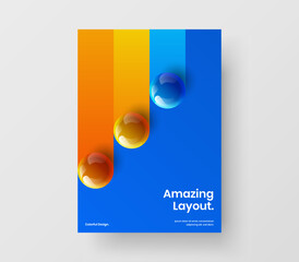 Bright 3D spheres leaflet illustration. Fresh company cover vector design template.