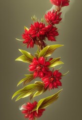 Red fantasy flowers with pleasant background. Gift card design. Greeting card design. Flower element for design