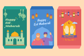 Hand drawn islamic happy Eid Mubarak theme envelope set collection vector illustration