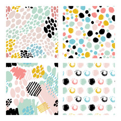Abstract texture pattern set circles, organic shape, dots, and lines. Decorative paintbrush pastel ornament. Cute vector pattern collection. Creative background for fabric, Web Design and Social Media