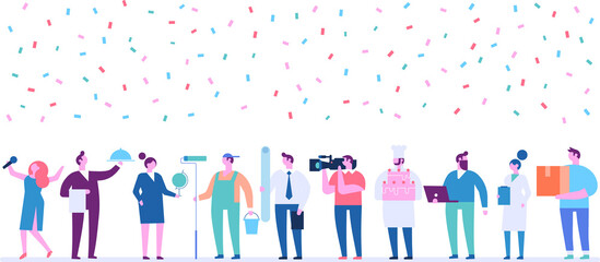 Labor Day. Tiny People of different occupations. Flat haracter set isolated on white