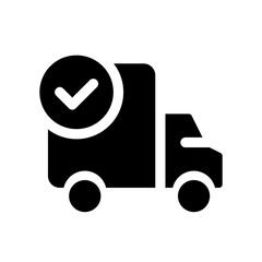 Shipment complete black glyph ui icon. Successful transportation. User interface design. Silhouette symbol on white space. Solid pictogram for web, mobile. Isolated vector illustration