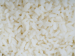 The texture of already cooked rice. Closeup. Top view
