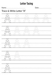 Alphabet letter tracing worksheet. writing a-z exercise. Letter Tracing A Worksheet. Activity for preschoolers and kindergarten kids. Tracing page. Practice sheet. English Alphabet training for kids. 