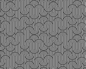 Seamless black and white wavy lines simple pattern, abstract geometric background