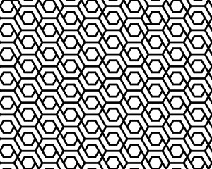 Geometric black hexagons seamless pattern on a white background, creative design template