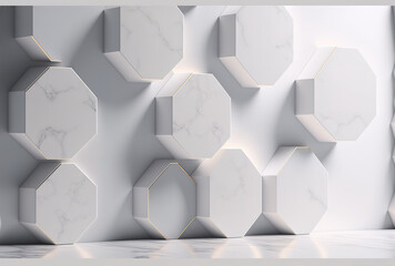 wall of white marble with a hexagonal design. Generative AI