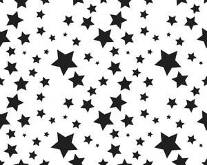  Black stars, random sizes, seamless pattern digital clipart	