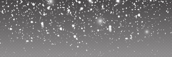 Realistic falling snowflakes. Isolated on transparent background. Vector illustration,