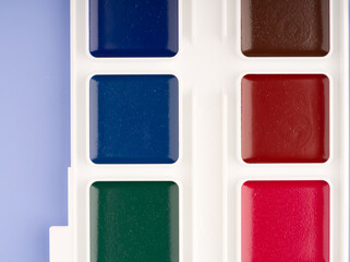 Paints for drawing closeup. View from above