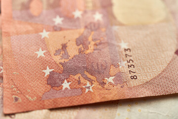 macro detail of a ten-euro bill
