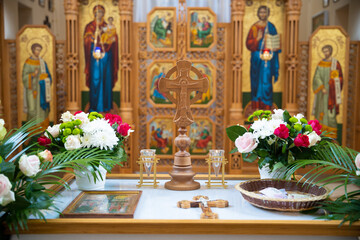 Fototapeta na wymiar church accessories for the priest's service are made of gold.