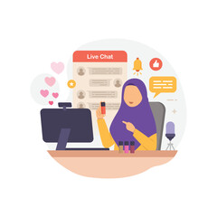 Selling product on live stream. Woman review or selling her product through live streaming. influencer marketing and live streaming e-commerce concept vector illustration