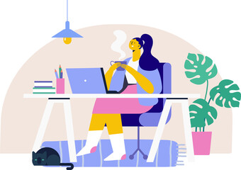 Online Collective virtual meeting. chatting with friends online Flat illustration