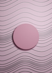 Light, pastel, lavender pink 3D illustration simple, minimal product display top view flat lay from above for luxury product photography with golden ornaments wave pattern wallpaper