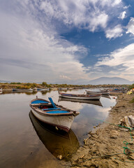 Fototapeta na wymiar Sercin Village fishing boats near Bafa Lake in Turkey