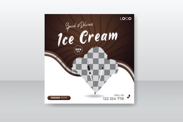 Special delicious ice cream social media post or promotional banner with discount offer abstract shape