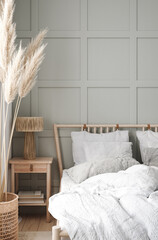 Coastal boho style bedroom interior background, 3d render © artjafara