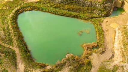 Aerial view on a small blue lake in the countryside.