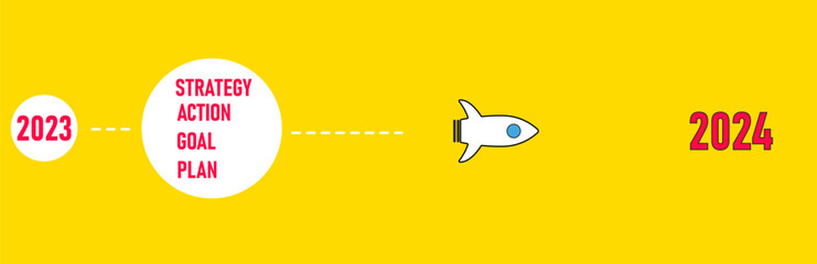 Jets flying from 2023 target plan action strategy to 2024. 2024 New year Idea concept. business life change concept. Different thinking, Business leader, personality development idea concept