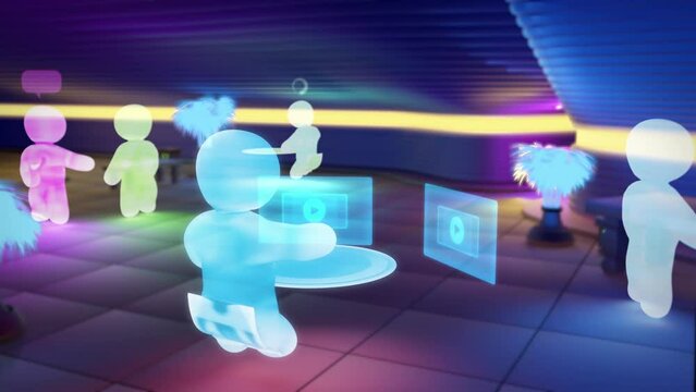metaverse avatar is surfing, setting likes to videos in virtuality