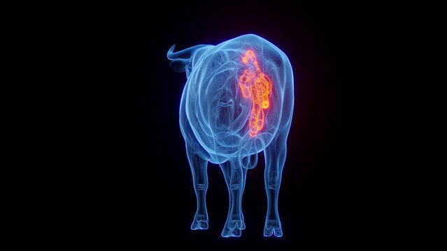 3D medical animation of a cow's intestines