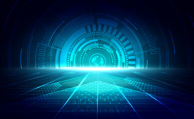 Digital technology big data blue green background, cyber security, abstract futuristic electronic circuit board tech, innovation future, internet network connection, line dot illustration vector 3d