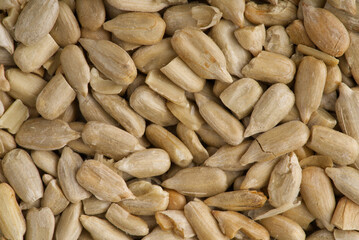 The texture of peeled sunflower seeds closeup