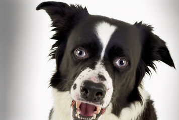 Border Collie with angry look, white background. Generative AI