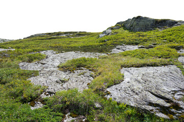 Isolated PNG cutout of a mountain in summer in the Alps on a transparent background, ideal for photobashing, matte-painting, concept art