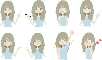 【おすすめ、ペン持ち、ガッツ、OK、どうぞ、手振る、美味しい】表情とポーズのバリエーションセット