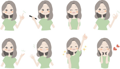 【おすすめ、ペン持ち、ガッツ、OK、どうぞ、手振る、美味しい】表情とポーズのバリエーションセット