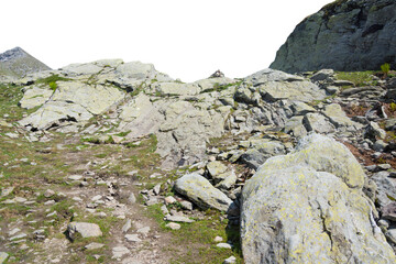 Isolated PNG cutout of a mountain in summer in the Alps on a transparent background, ideal for photobashing, matte-painting, concept art