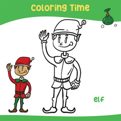 Christmas coloring page. Cute and funny cartoon characters. Coloring game for preschool children. Vector illustration. 