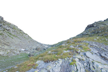 Isolated PNG cutout of a mountain in summer in the Alps on a transparent background, ideal for photobashing, matte-painting, concept art