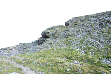 Isolated PNG cutout of a mountain in summer in the Alps on a transparent background, ideal for photobashing, matte-painting, concept art
