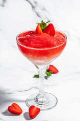 strawberry frose cocktail with pink wine Frose Slushy Smoothy Alcoholic Beverage. Boozy Frozen Rose Frose