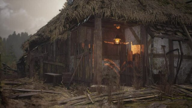 An old village with wooden dilapidated houses