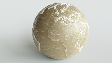 Planet earth dried up on white background - 3D rendering