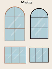 Vector window set on white background. Great element for interior design.
