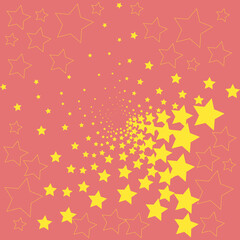 Yellow stars with decreasing perspective in the center of the geometric figure. Vector abstract template