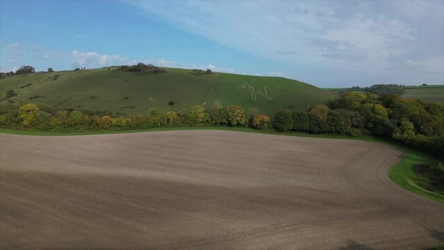 Establishing shot of giant, Cerne Abbas.