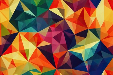 Image of background with colorful multiple triangles and shapes created using Generative AI technology