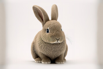 Fototapeta premium Toy rabbit in a cute pose on a white backdrop. Generative AI