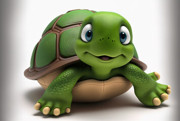 Fototapeta premium Cartoon turtle image in a lovely turtle pose on a white backdrop. Generative AI