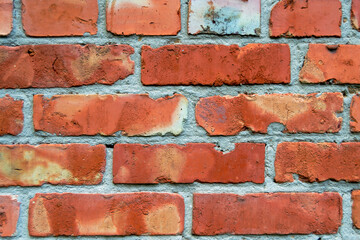Obraz premium red brick wall. brick texture with concrete. strong union. Horizontal image.