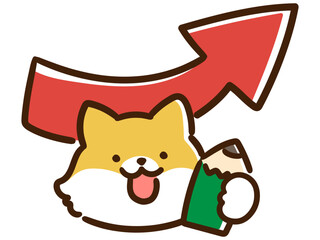 成績がアップするかわいい柴犬のキャラクターの上半身手書き風イラスト